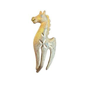 Vintage Mazzelle Gold Tone Horse Brooch Pin With Textured Finish & Unique Design
